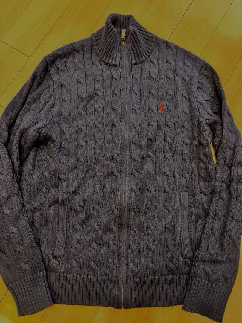 【試着のみ】ポロラルフローレン ケーブルニット コットン フルジップ セーター