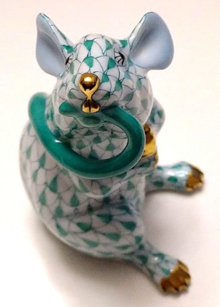 ヘレンド フィギュリン 干支 ネズミ グリーン 1996年