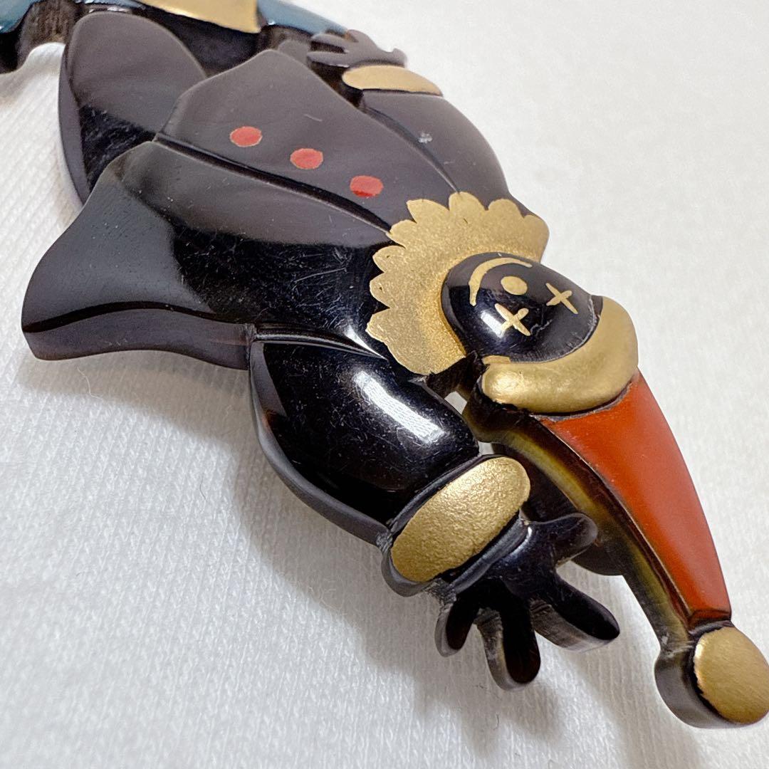 本べっ甲 鼈甲 ピエロモチーフ 揺れる スイング ブローチ ペンダント