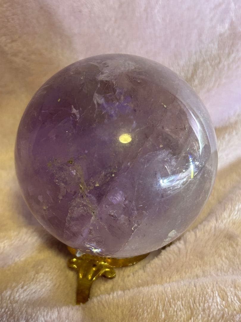 【天然石】 アメジスト スフィア 丸玉 おまけ台座付き レンボー約7.7cm