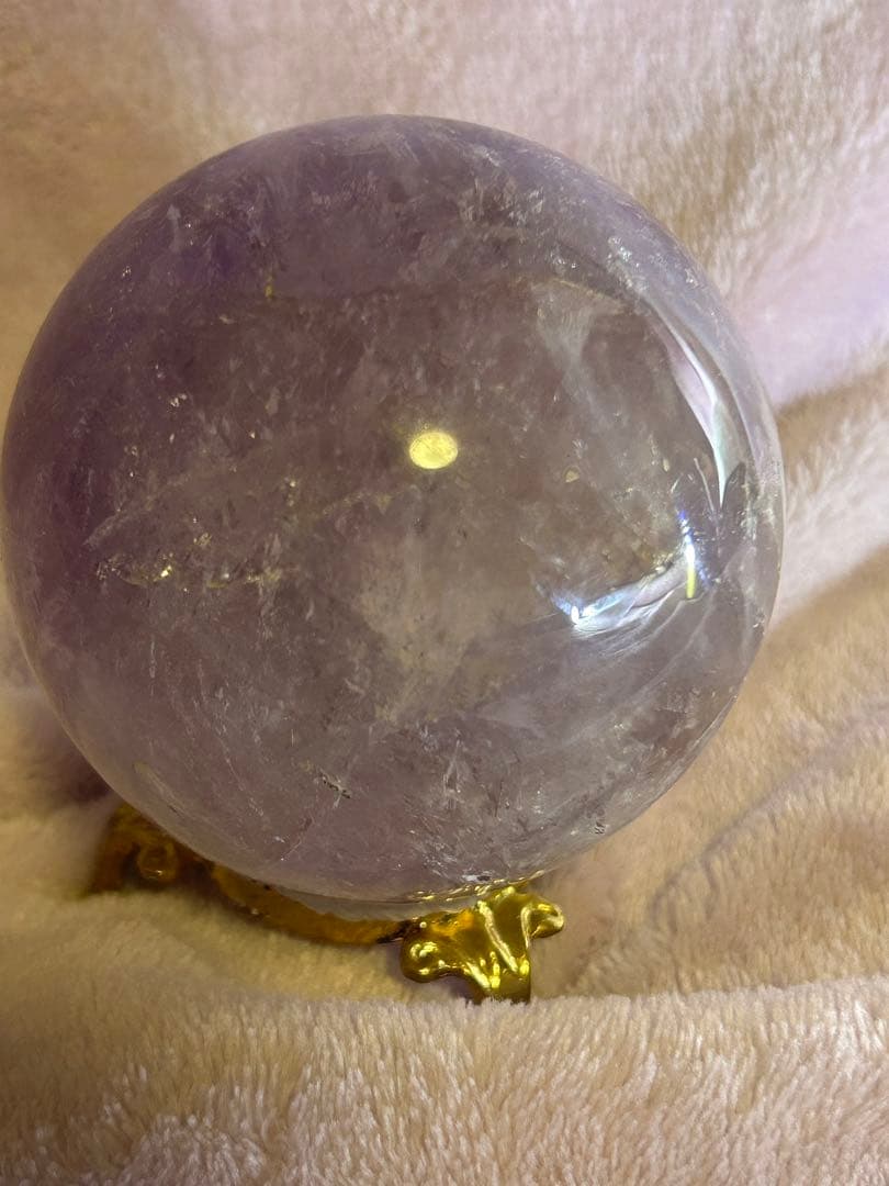 【天然石】 アメジスト スフィア 丸玉 おまけ台座付き レンボー約7.7cm