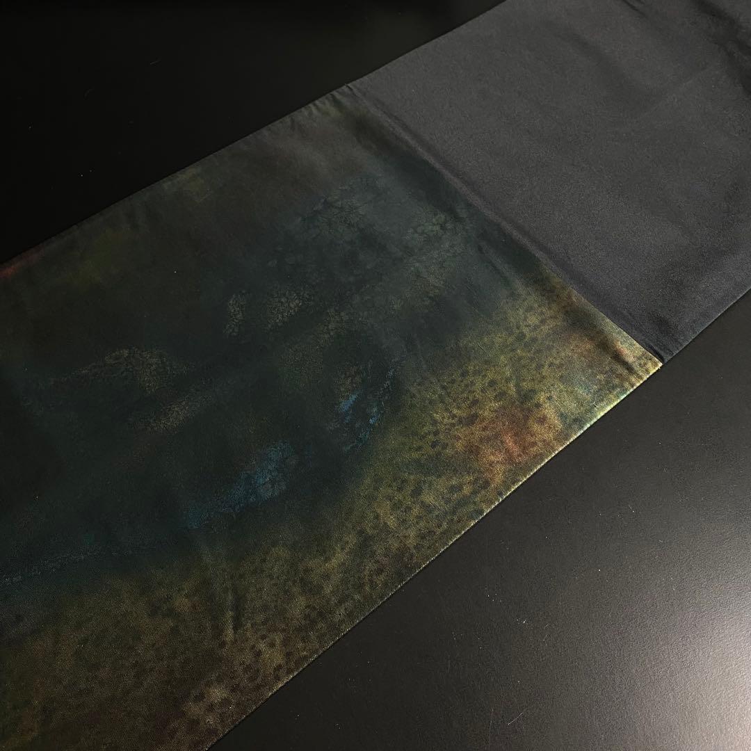 ZY-887 袋帯 引箔 黒地 個性的 六通 正絹 高級 上質