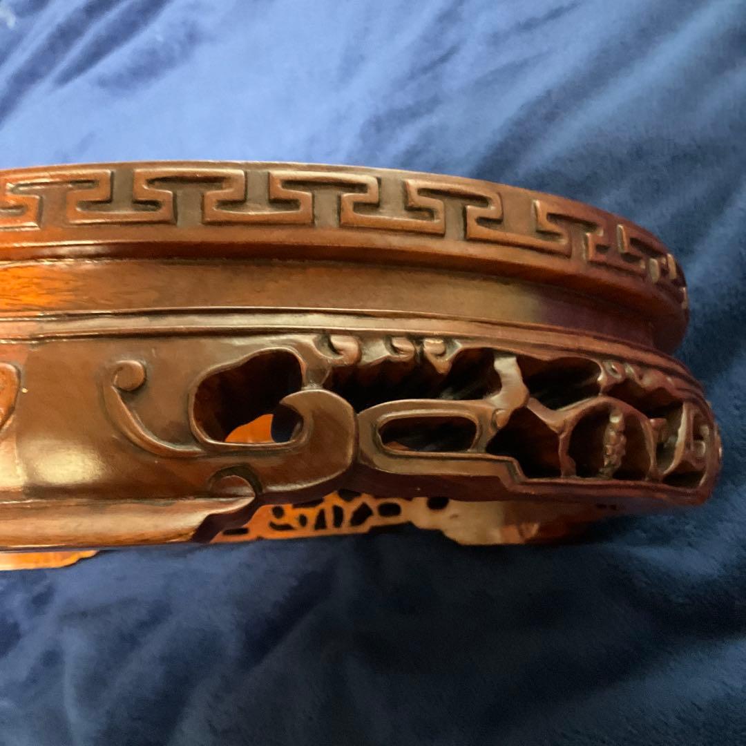 唐木製　彫刻入り楕円形花台