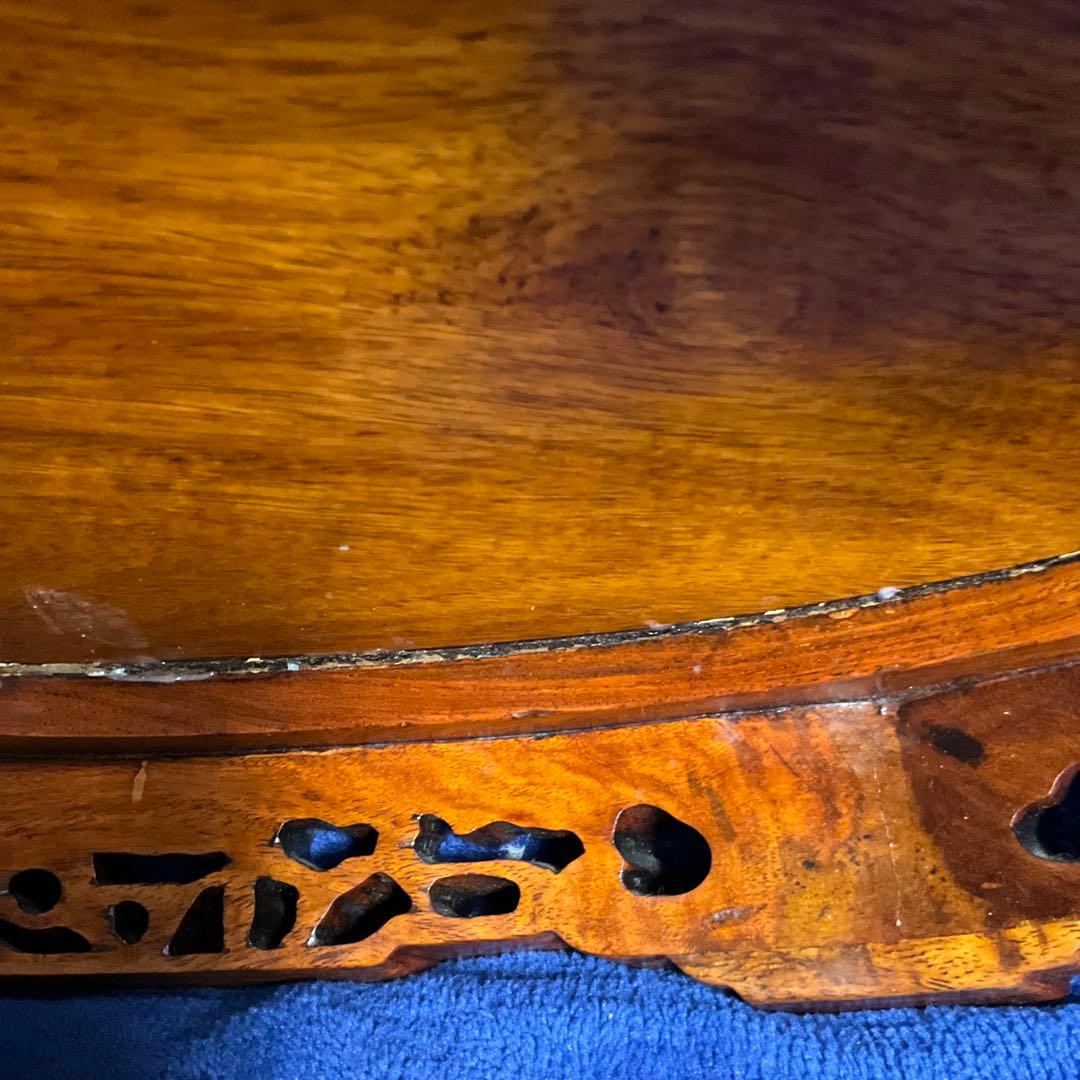 唐木製　彫刻入り楕円形花台