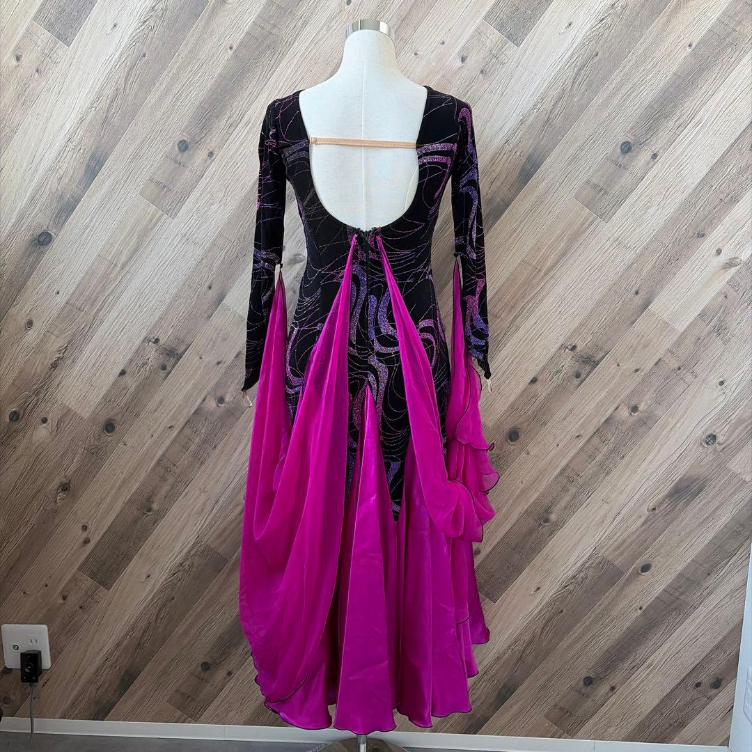 サンヨシムラ 日本製 社交ダンス 衣装 長袖 ドレス ラテン スタンダード 黒L