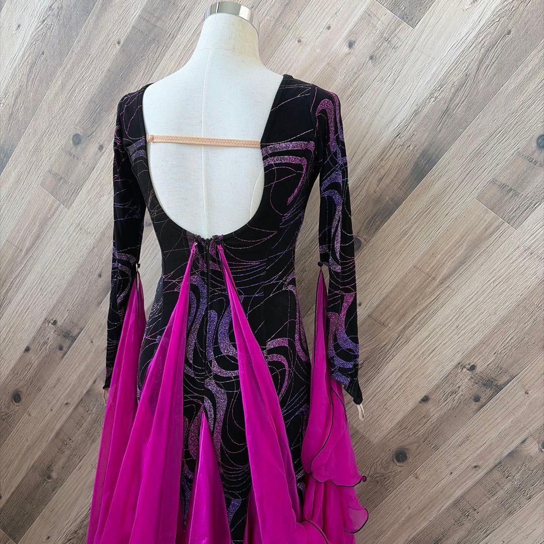 サンヨシムラ 日本製 社交ダンス 衣装 長袖 ドレス ラテン スタンダード 黒L