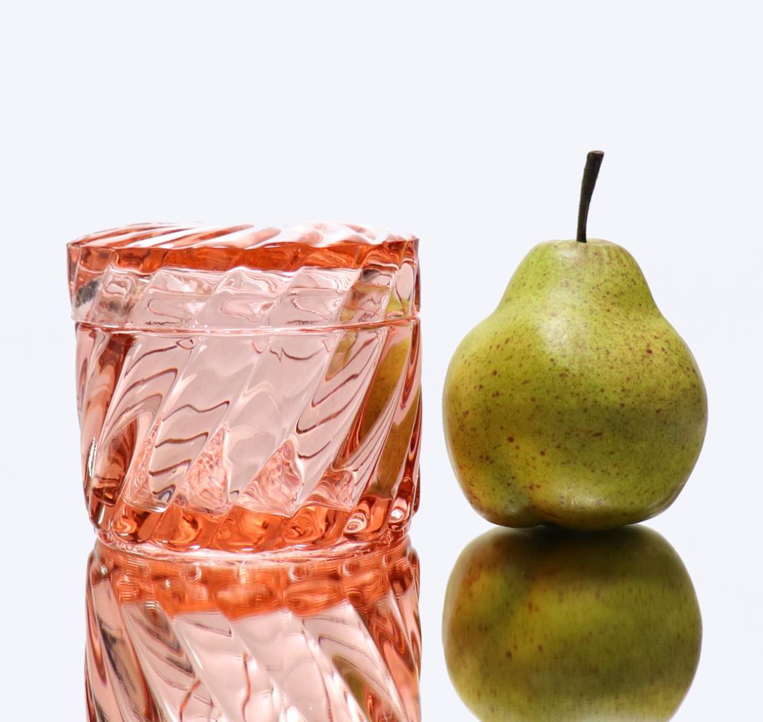 オールド・バカラ 珍品 バンブー レアカラー 桃色丸型ラージサイズ蓋物 570g