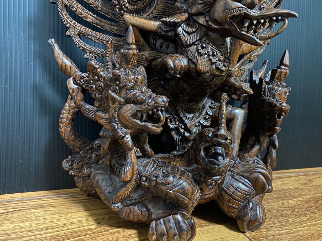 ぱ*ん様 アンティーク インドネシアバリ彫刻細密木彫ガルーダ置物 木彫り