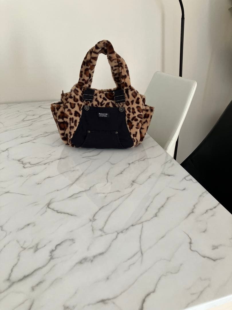 998 なしあめ　大きめヒョウ柄ふんわりデニムリメイクバック　2点