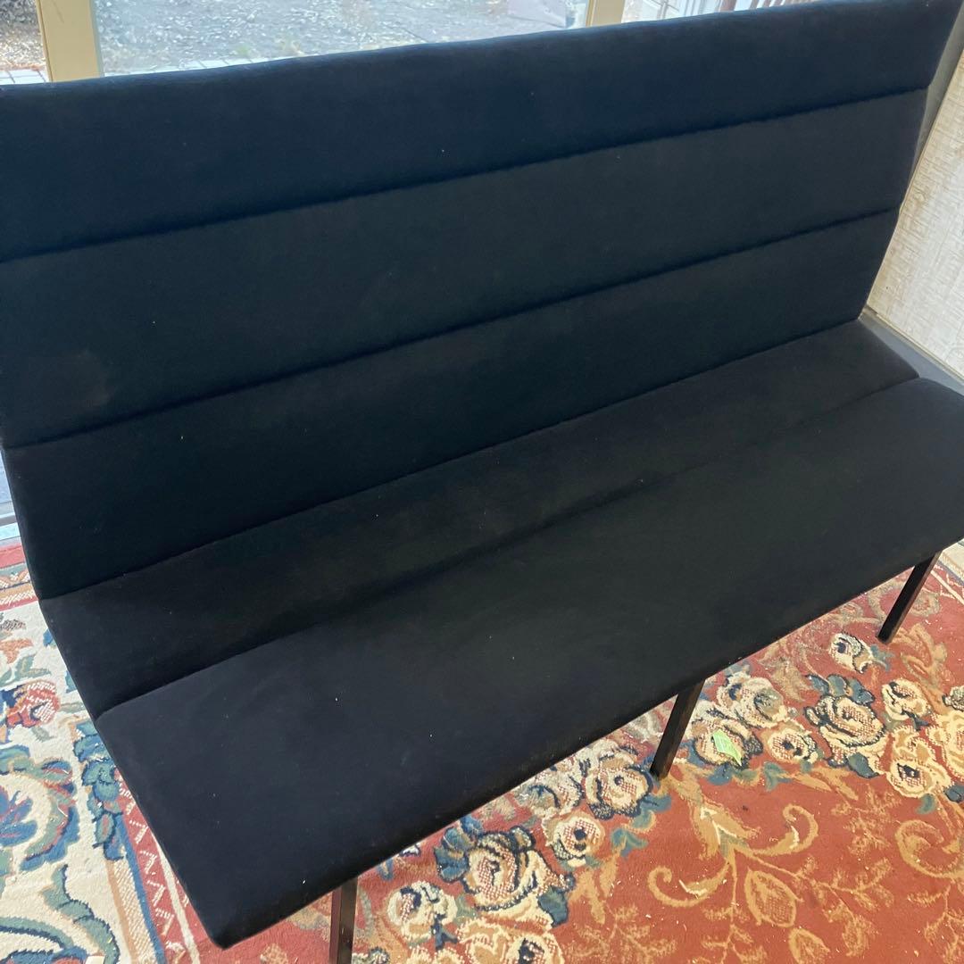 北欧レトロ ベロアソファ ロビーチェア 二人掛けソファー ビンテージ ブラック