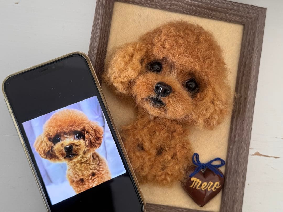 わんこ限定　うちの子プレート　わたわたペットの羊毛フェルト作品