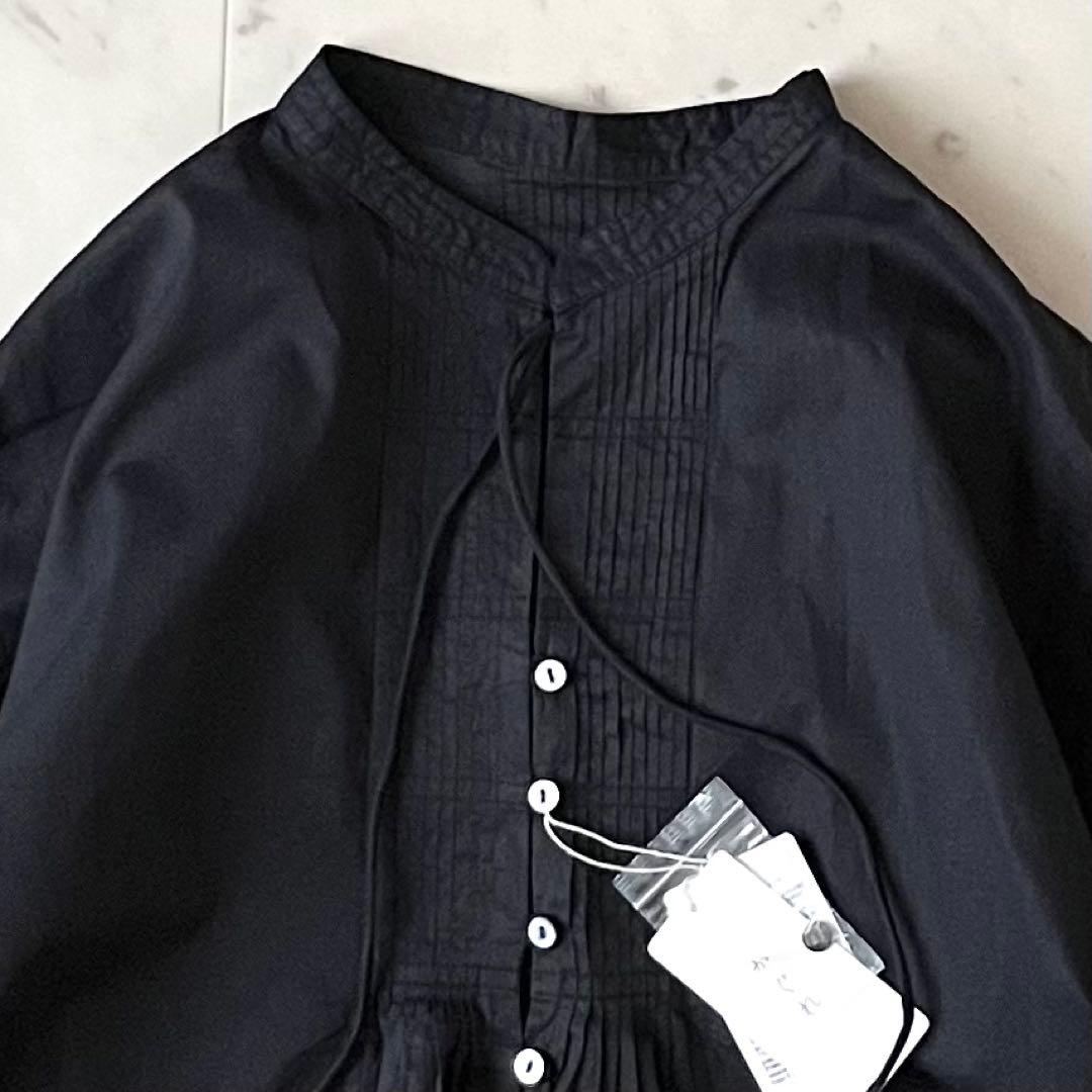 人気完売品＊タグ付 かぐれ コットンオーガンジーブラウス F 黒 長袖 日本製