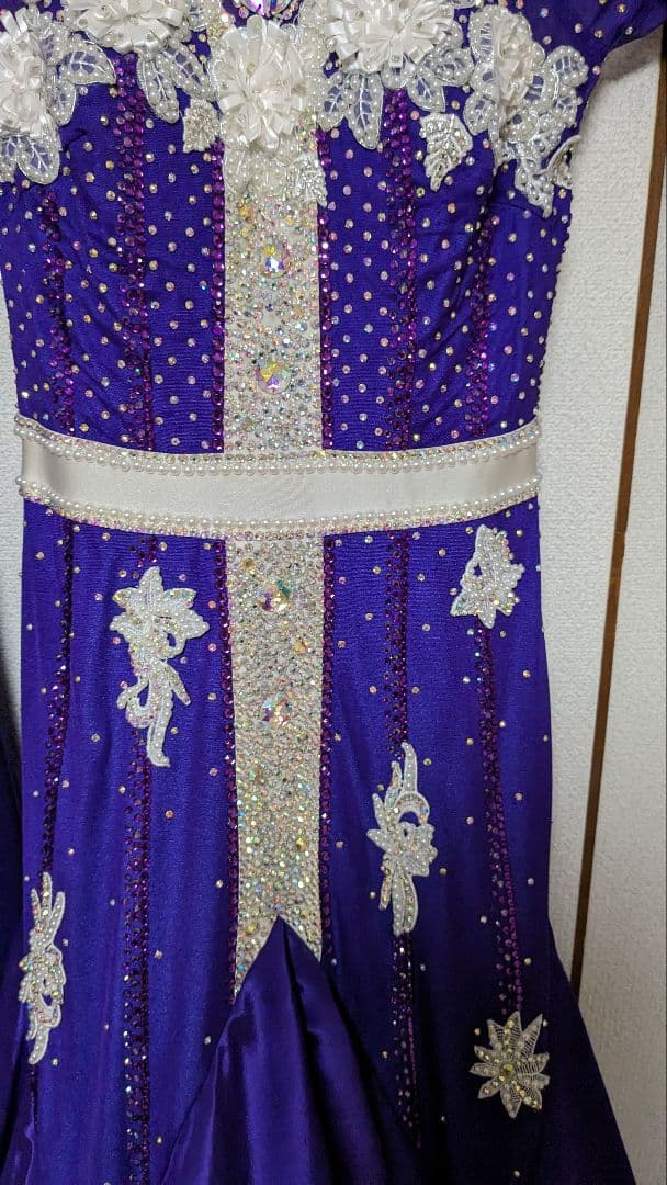 社交ダンススタンダードドレス／白樺ドレス/Mサイズ／紫/パープル／デモ