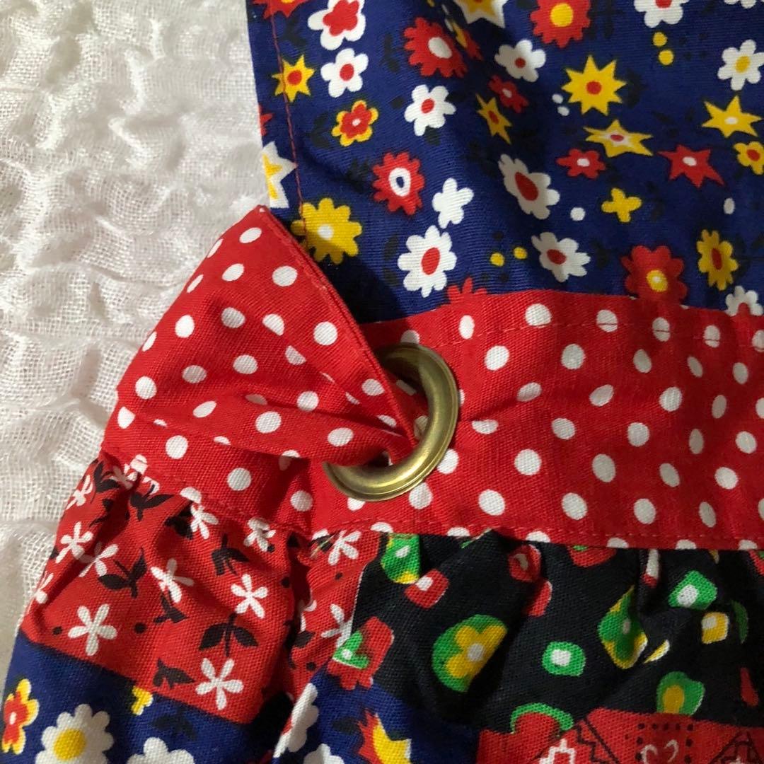 レトロポップ　総柄　エスニック　アジアン　ロング　エプロンドレス