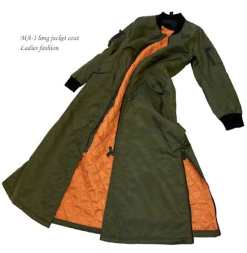 ・ミニタリーマキシロングコートカーキ ダブルジッパー ジャケット ブルゾン 中綿