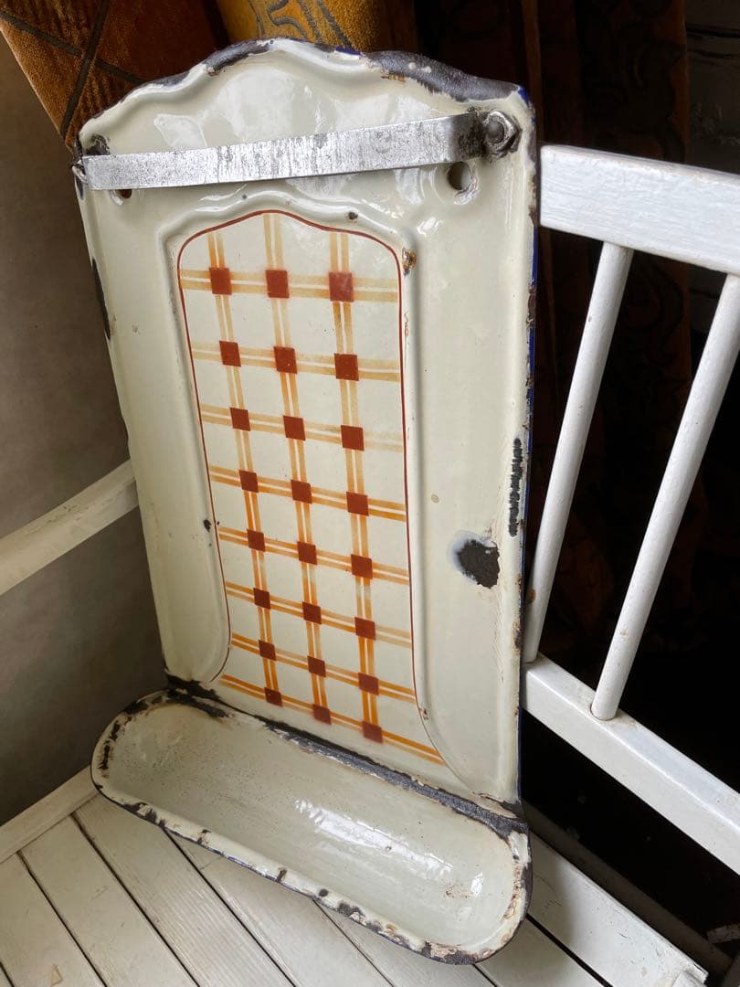 knock アンティーク　ホーロー　レードルラック　チェック柄　レードル付