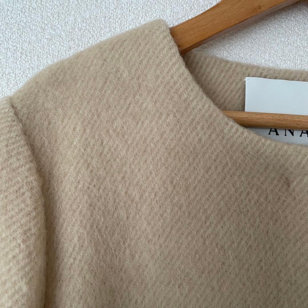 アナイ 38 ウール シャギー　カシミヤ ノーカラー コート