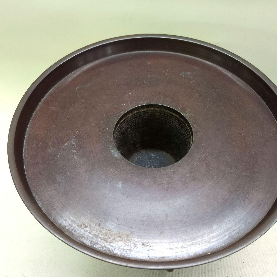 銅製花器　薄端　又木付き　池坊好み　池坊花器