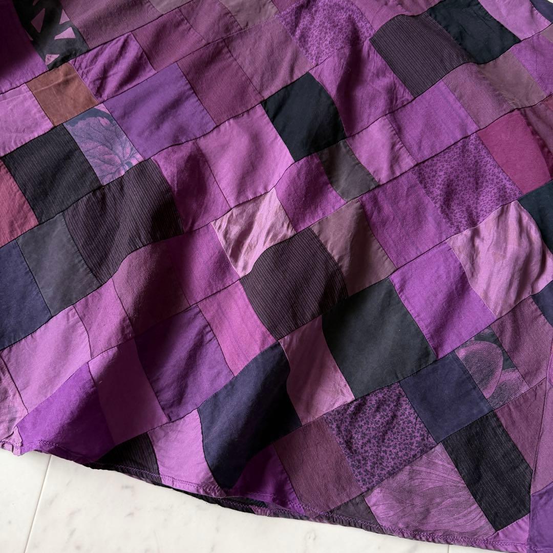 美品 ヨーガンレール コットンシルク パッチワークブラウス M パープル 絹