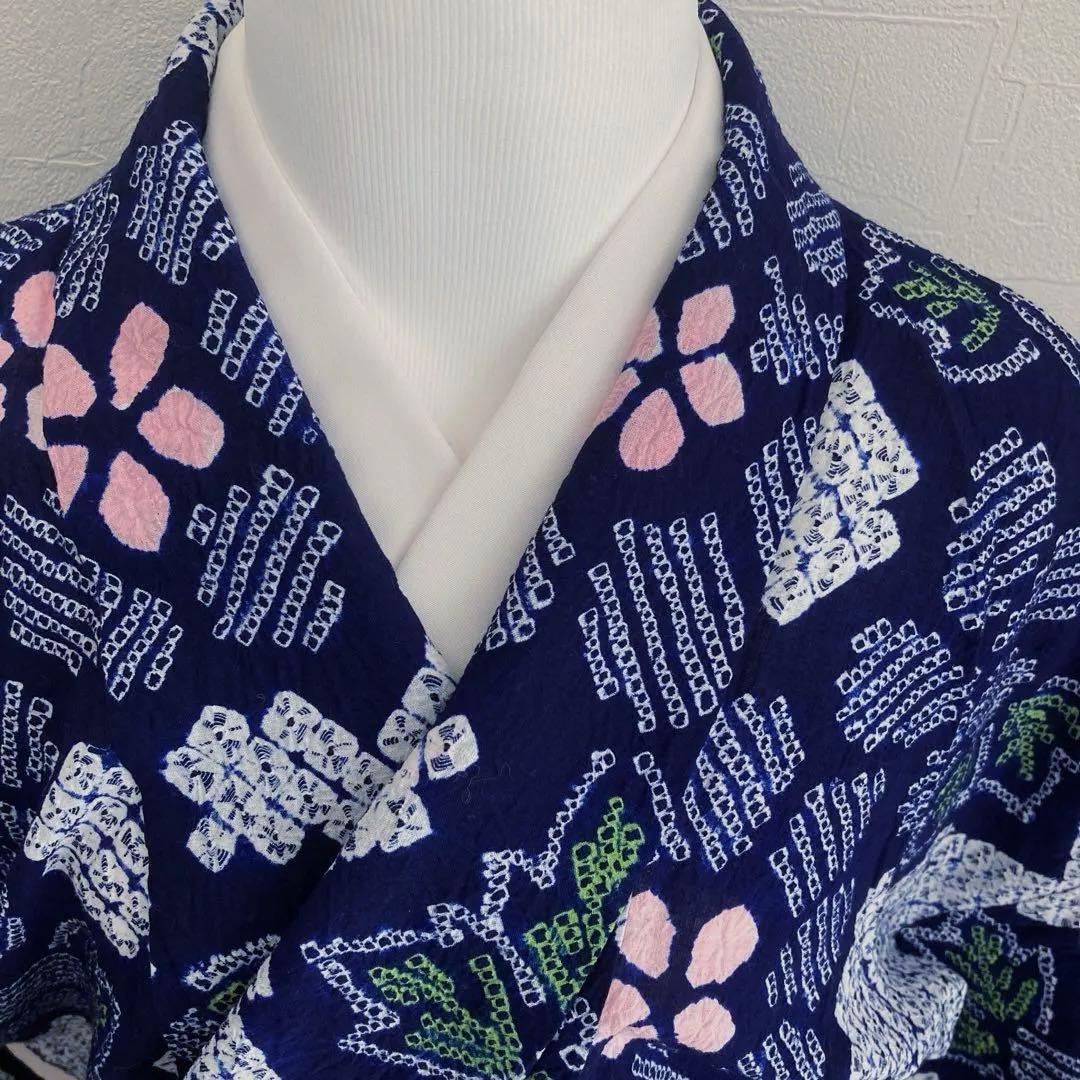 みっちん。 有松鳴海絞り浴衣・蜘蛛絞り 花模様　手縫い 広襟　No.-66