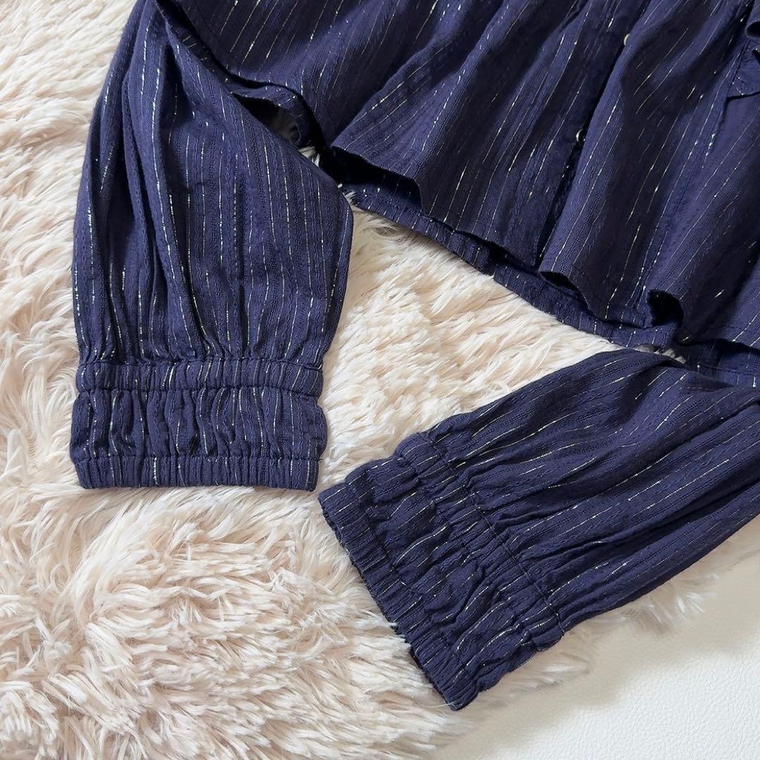 未使用級ꕥサラマリカ 2025 今季 コットンストライプジャガードフリルブラウス