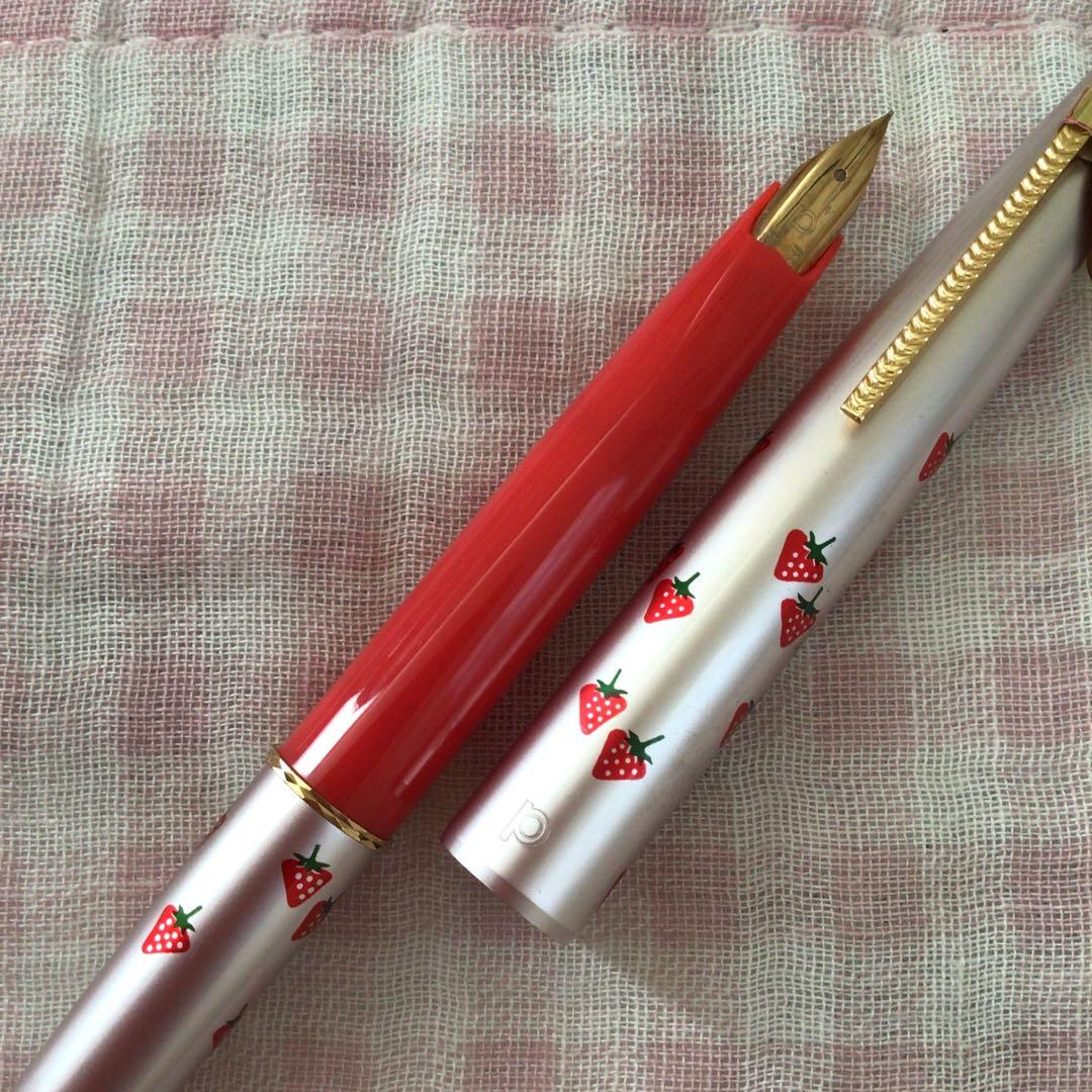 プラチナ 14K 14金 万年筆 ショート 細字 いちご 苺 赤 廃盤