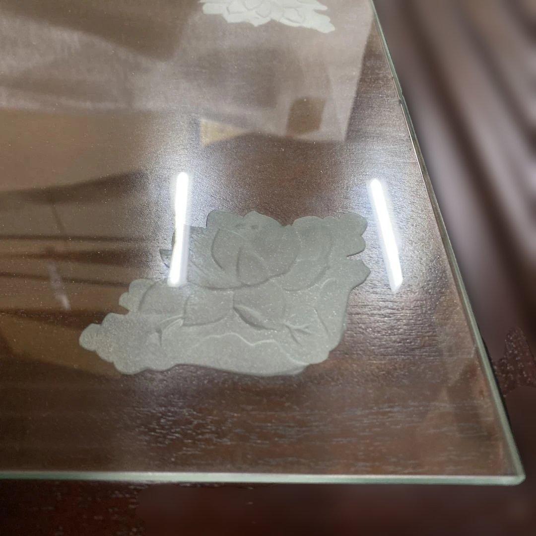 レア品 アジアンテイスト 家具 経机 ガラス ハスの花　彫刻 引出付 TB21