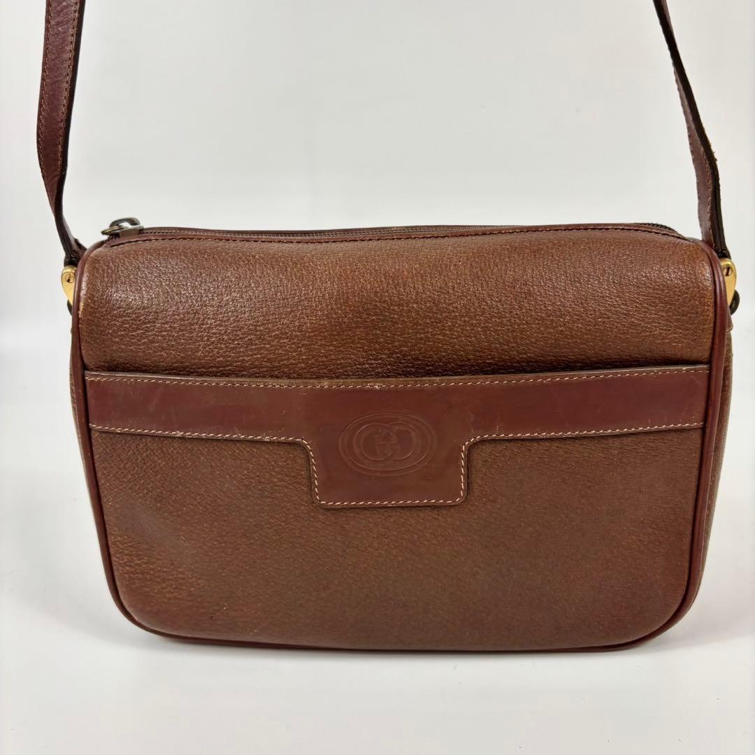 GUCCI グッチ インターロッキング　ショルダーバッグ オールレザー シボ革