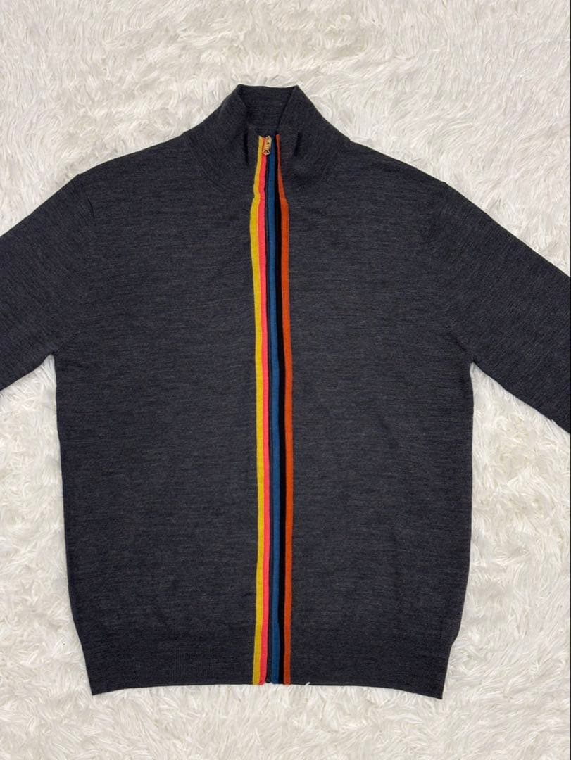 ポールスミス　アーティストストライプ　ジップ　ニット　チャコール　Mサイズ