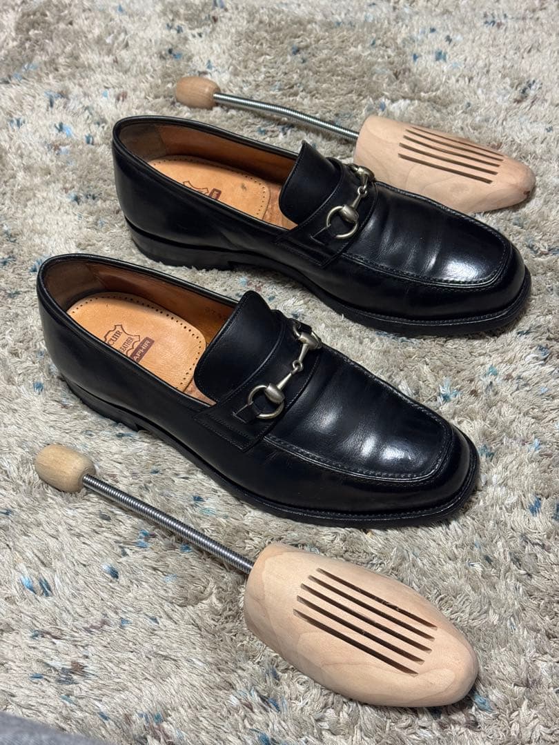 スコッチグレイン　黒レザー ローファー シューツリー付き