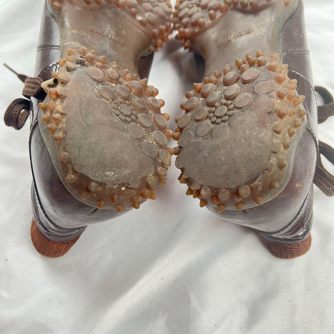 靴 miu miu bubble sole leather shoes brown