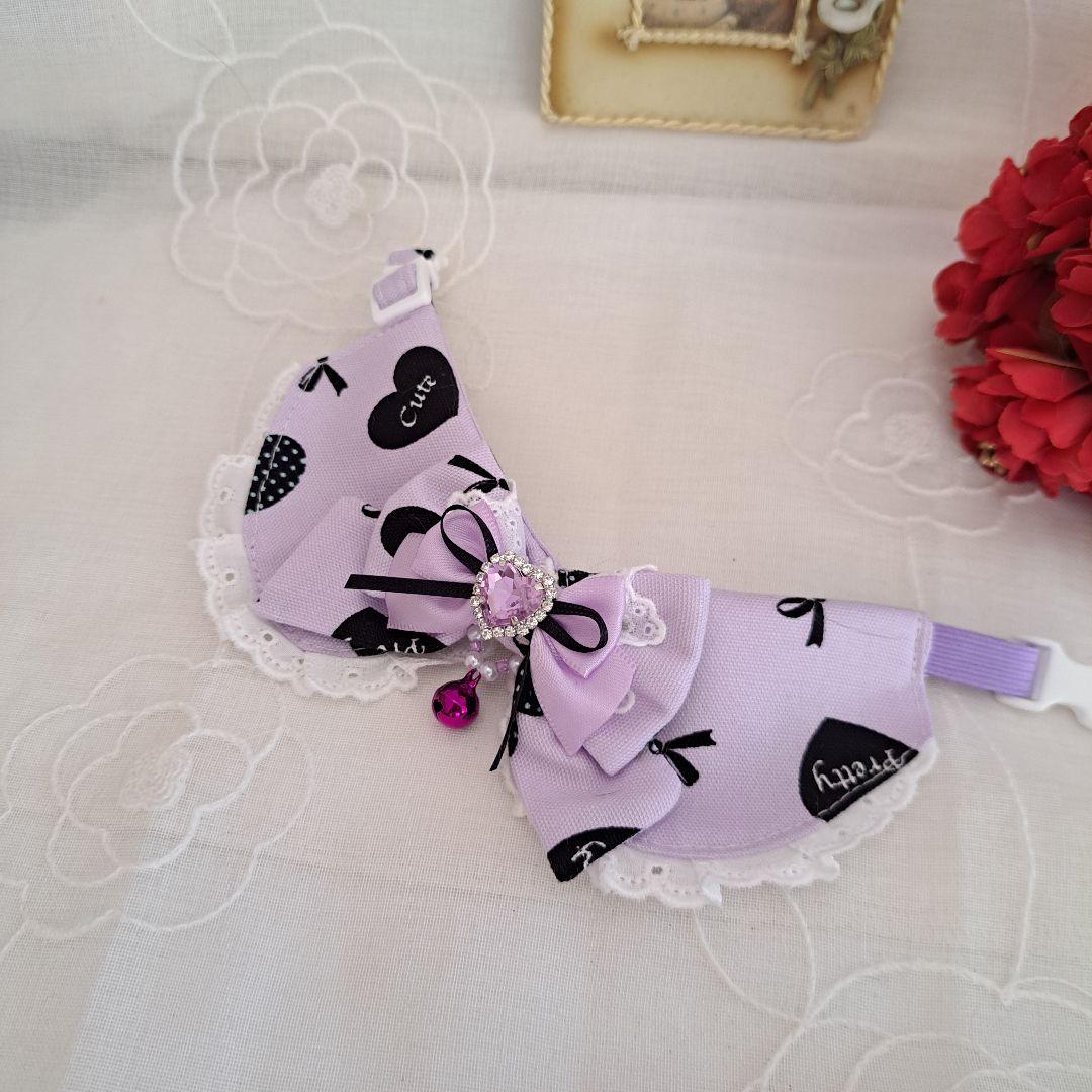 バレンタインハート柄(パープル)わんちゃん猫ちゃん用襟付き首輪