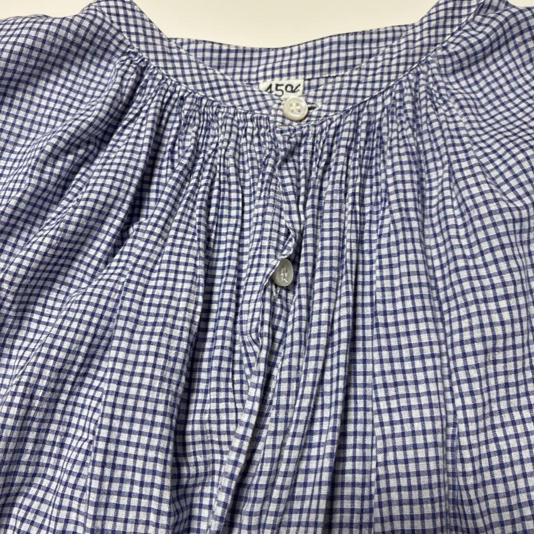 45R青と白のチェック柄長袖シャツ