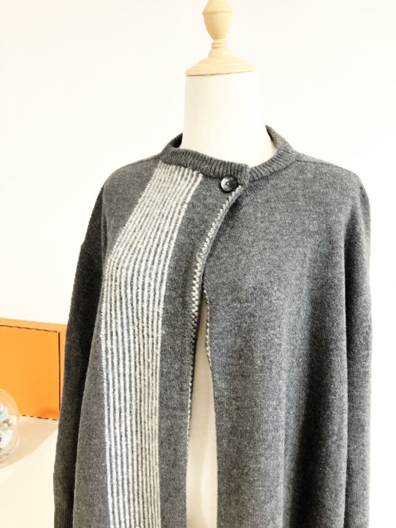 HERMES ロングカーディガン　コート　Hロゴ　ヴァージンウール