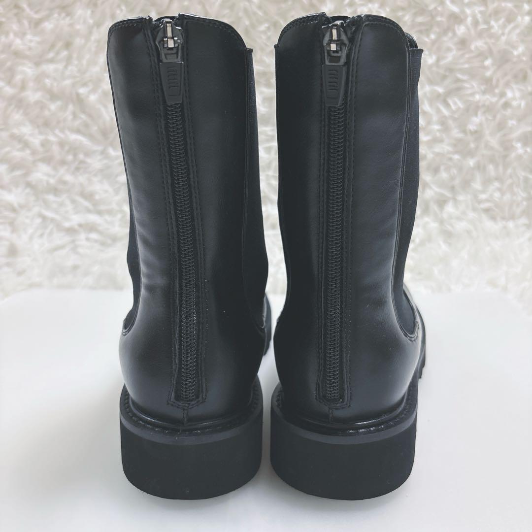 極美品フィットフィットバックジップサイドゴアブーツL 黒ブラックレザー人気定番