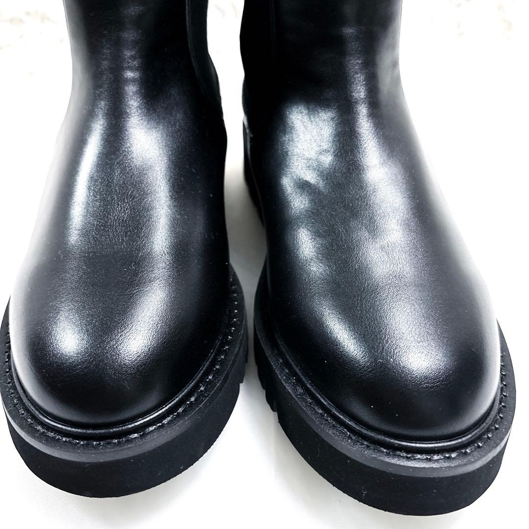 極美品フィットフィットバックジップサイドゴアブーツL 黒ブラックレザー人気定番