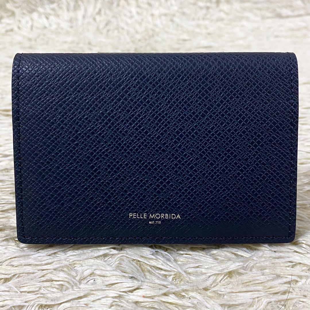 【未使用級】ペッレモルビダ 名刺入れ カードケース ネイビー 二つ折り
