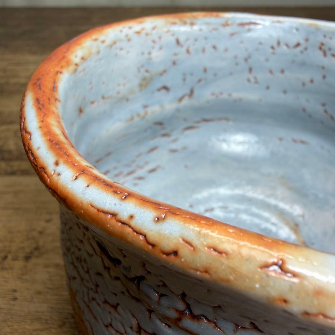 a808 送料込 鼠志野 菊泉窯 田中源彦造 在銘 四方桟共箱 茶道具 抹茶碗