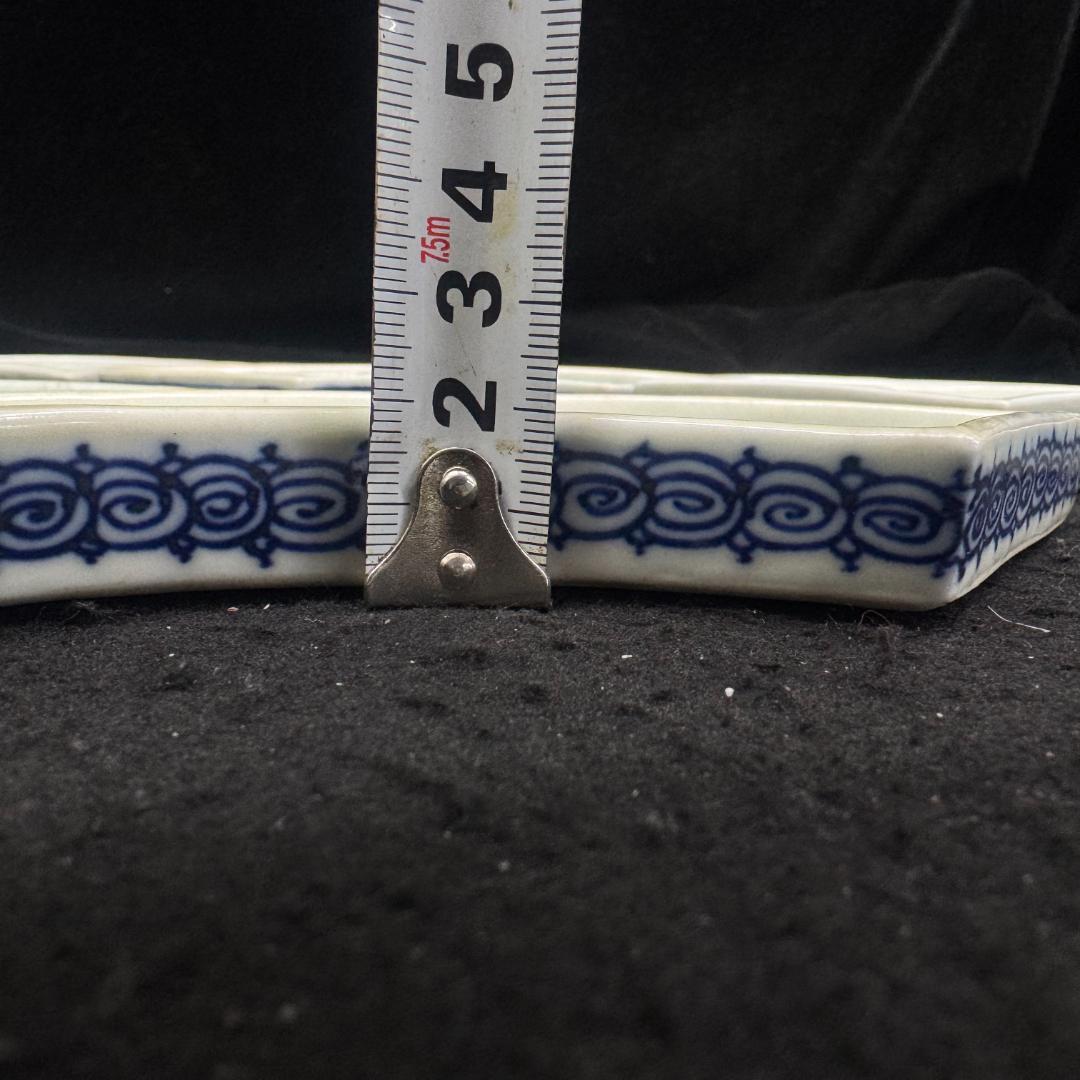 江戸時代 　古平戸 染付山水文扇形 皿 7枚