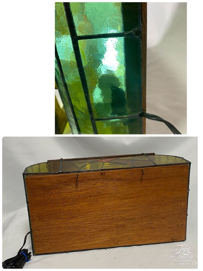 1065❣️フクロウ　木製レリーフ　ステンドグラス　ライト