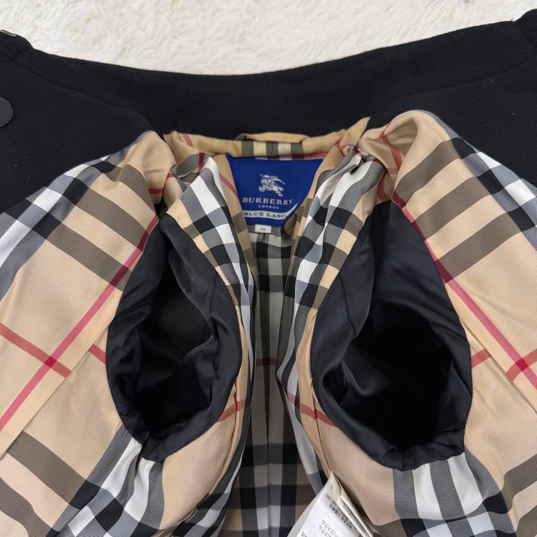 極美品 バーバリーブルーレーベル ウールコート アンゴラ チェック ダブル 黒