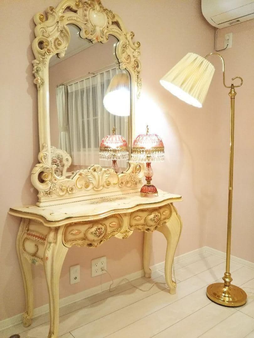 高級ロココ家具 猫脚 お姫様ドレッサー豪華２点 大型ミラーコンソールデスク２点