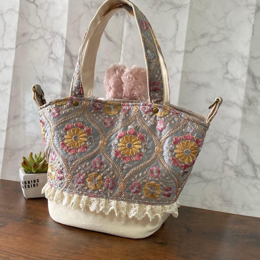 ☆*☆様 コヤンイサムチョン 【インド刺繍フリルバッグ】扇形 トートバッグ ハン