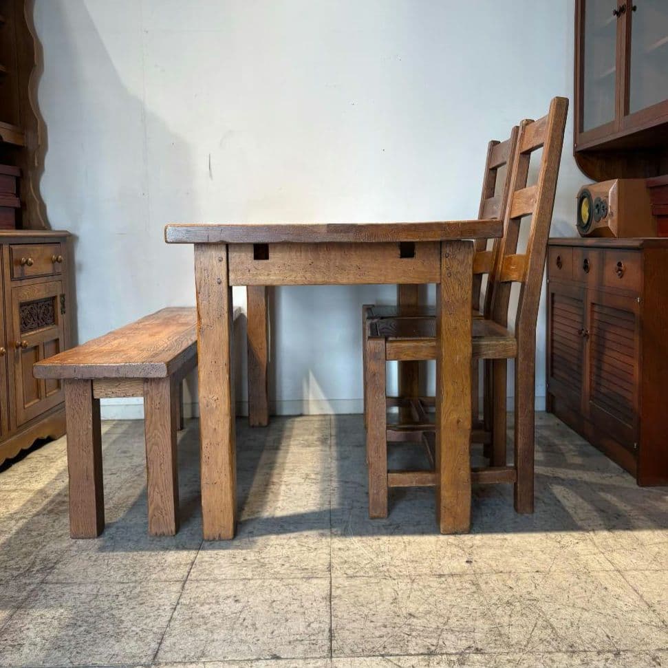 M♦年始Sale東名　希少　アンティーク オーク　総無垢ダイニング4点セット