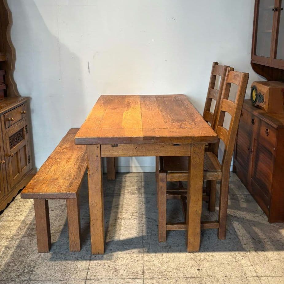 M♦年始Sale東名　希少　アンティーク オーク　総無垢ダイニング4点セット