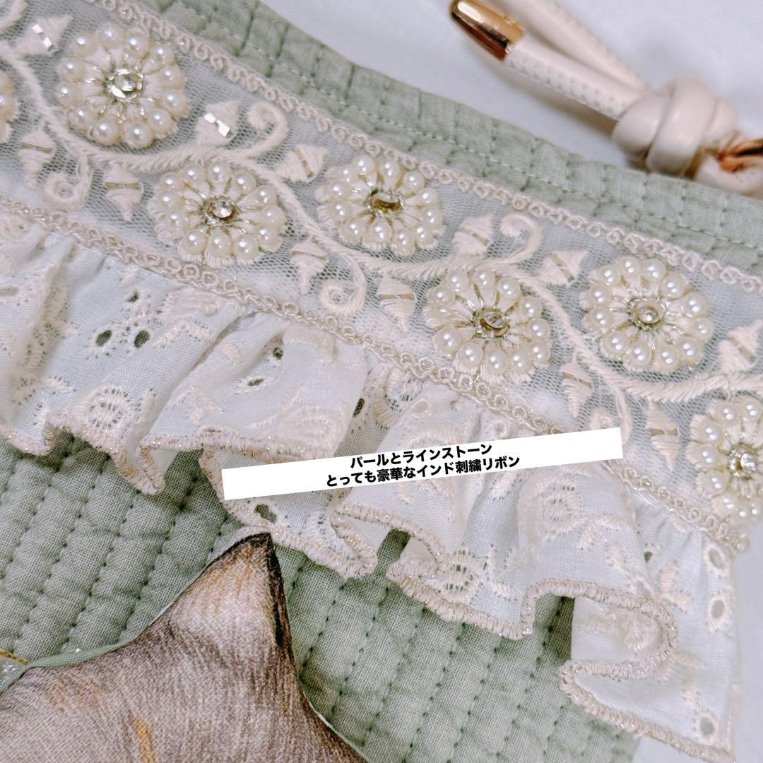 ゆ*ら様 コヤンイサムチョン♡ルミちゃんのインド刺繍×若草ヌビスマホショルダー♡