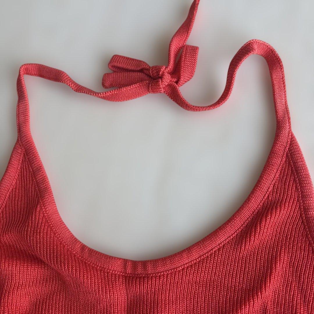 CHANEL BOUTIQUE 赤 リブ編み ホルターネック　キャミソール