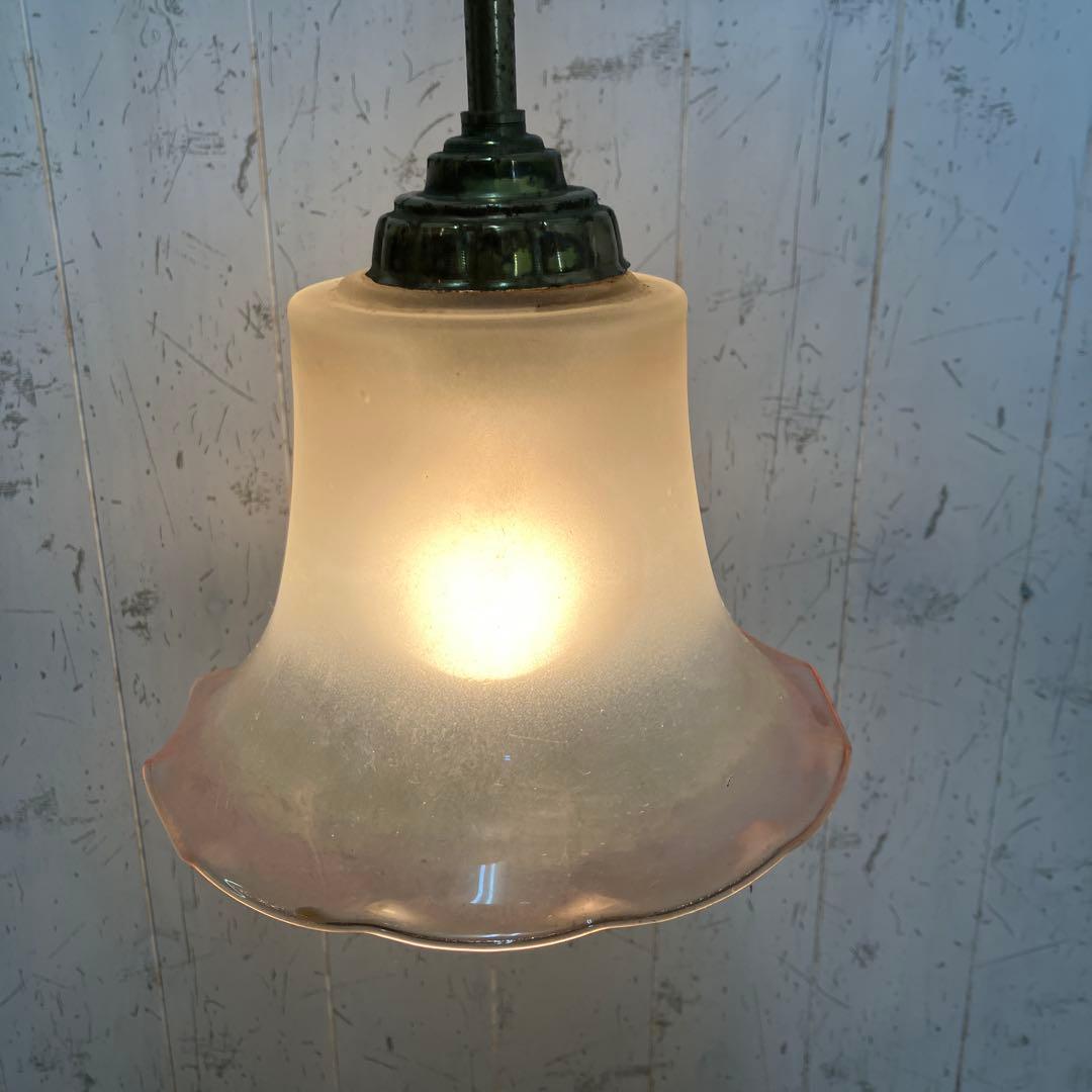 D-2 ② 昭和レトロ フリル型 ガラスシェード ペンダントライト シーリング