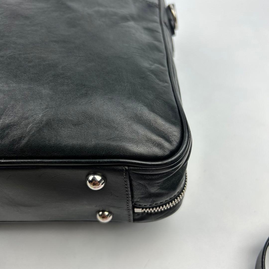 【美品】ソメスサドル　ビジネスバッグ　2way レザー　ロゴ金具　シルバー　黒