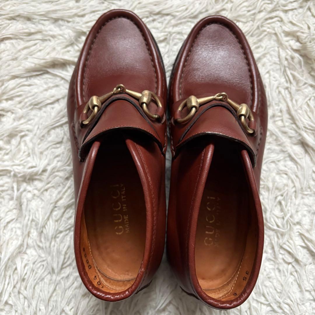 グッチ ホースビット ローファー ハイカット ブラウン 本革　104 0088
